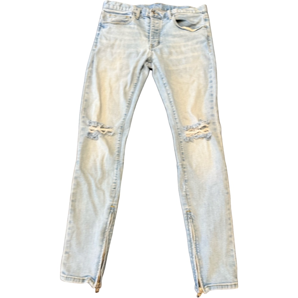 MNML Men's Light Wash Distressed Ankle Zip Skinny Denim Jeans